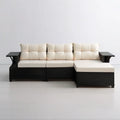 Narożna sofa ogrodowa 3-osobowa z technorattanu PE, czarno-kremowa, 220 x 145 x 75 cm