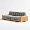 3-osobowa sofa ogrodowa z litego drewna sosnowego z szarymi poduszkami, 220 x 90 x 75 cm