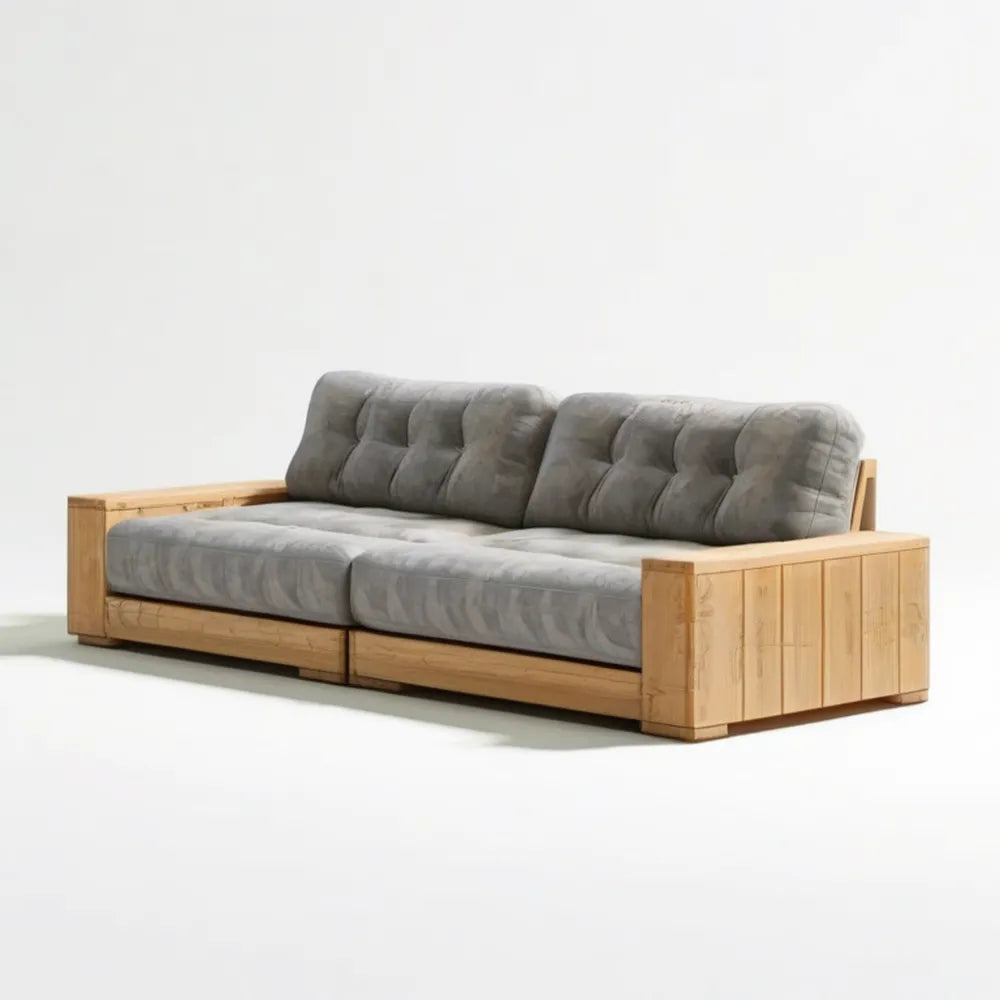 3-osobowa sofa ogrodowa z litego drewna sosnowego z szarymi poduszkami, 220 x 90 x 75 cm