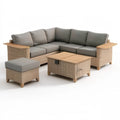 Beżowy zestaw ogrodowy z technorattanu PE z szarymi poduszkami, sofa narożna 255 × 255 × 78 × 75 cm